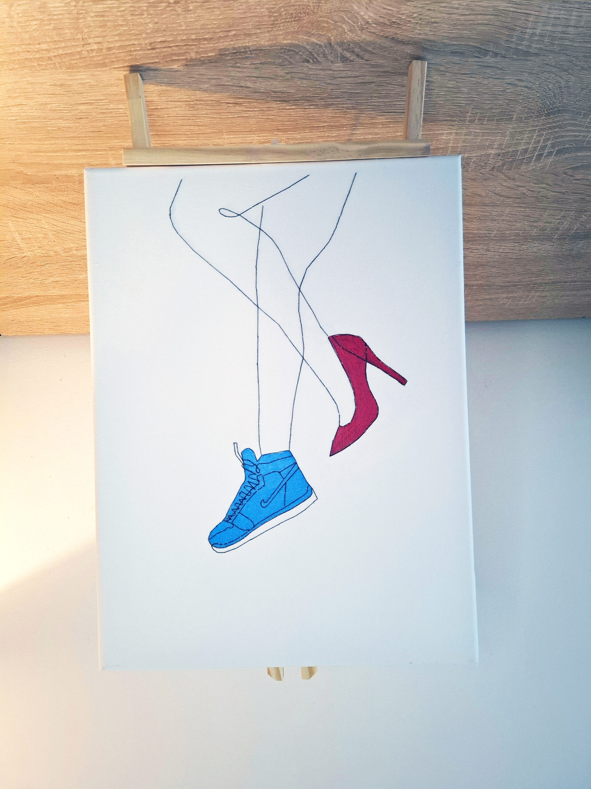 one foot in high heels, one foot in nike runners