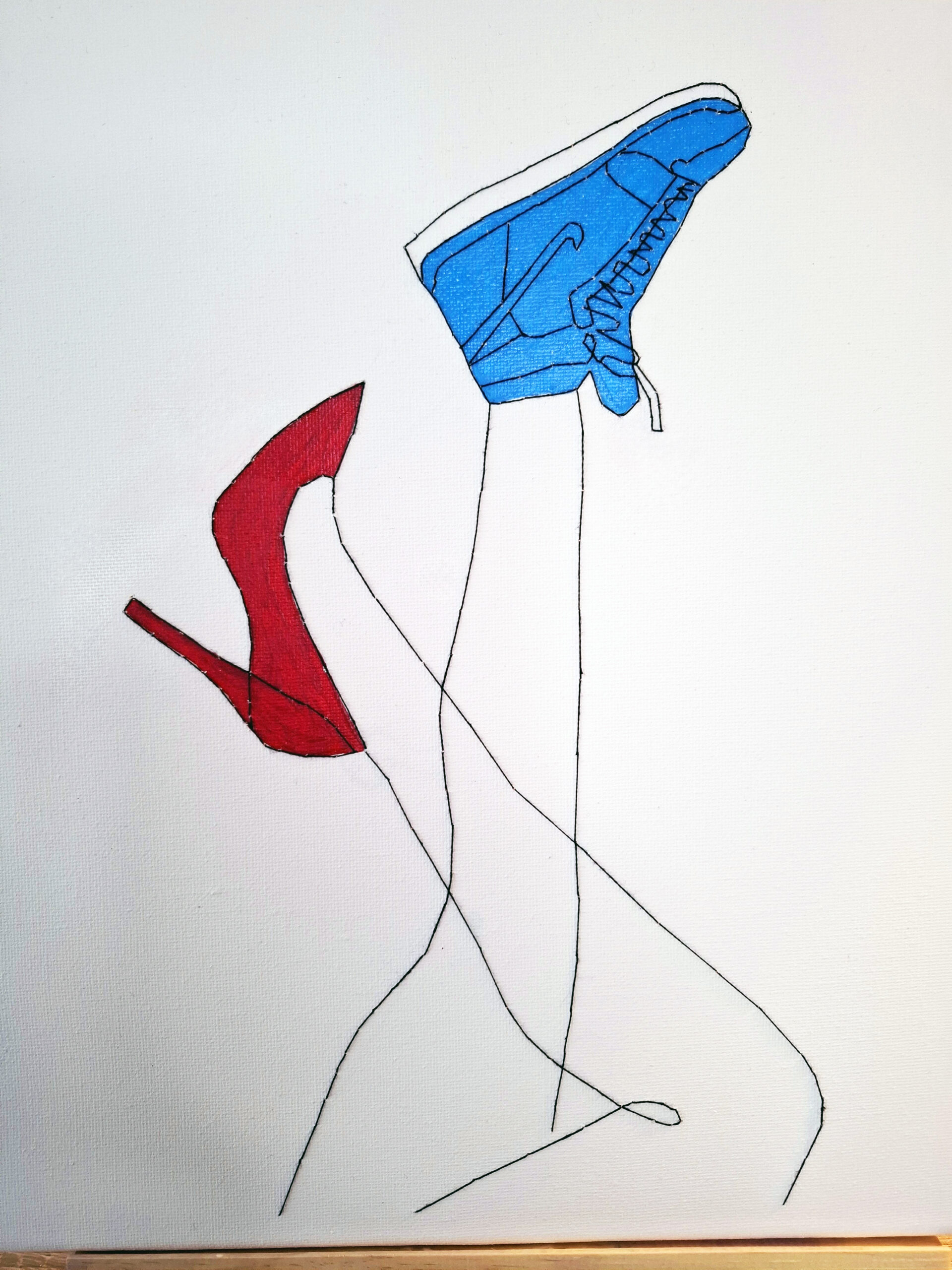 one foot in high heels, one foot in nike runners