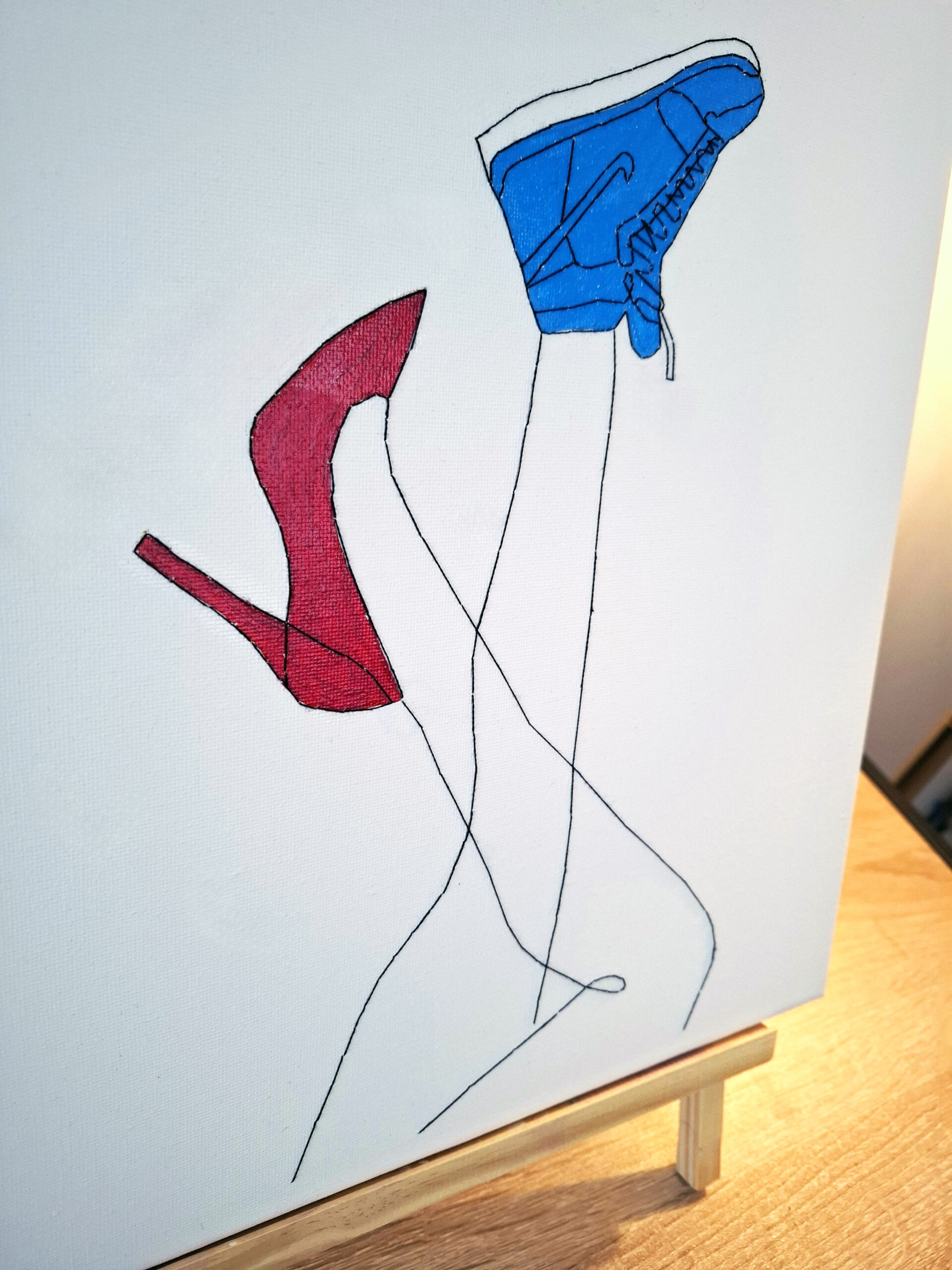 one foot in high heels, one foot in nike runners