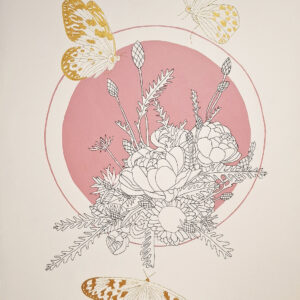 butterfly floral embroidery with golden thread